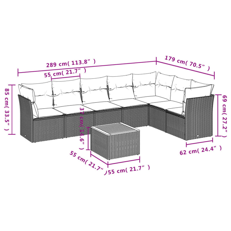 8 Piece Garden Sofa Set with Cushions Beige Poly Rattan