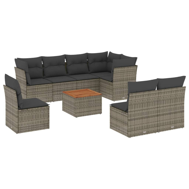 9 Piece Garden Sofa Set with Cushions Grey Poly Rattan