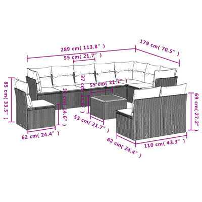 11 Piece Garden Sofa Set with Cushions Beige Poly Rattan