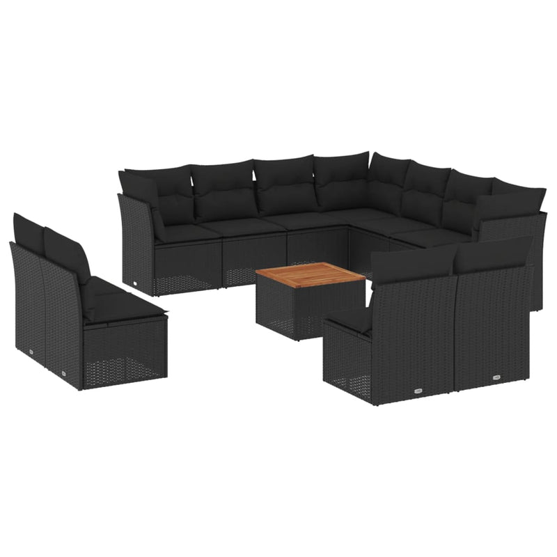 12 Piece Garden Sofa Set with Cushions Black Poly Rattan