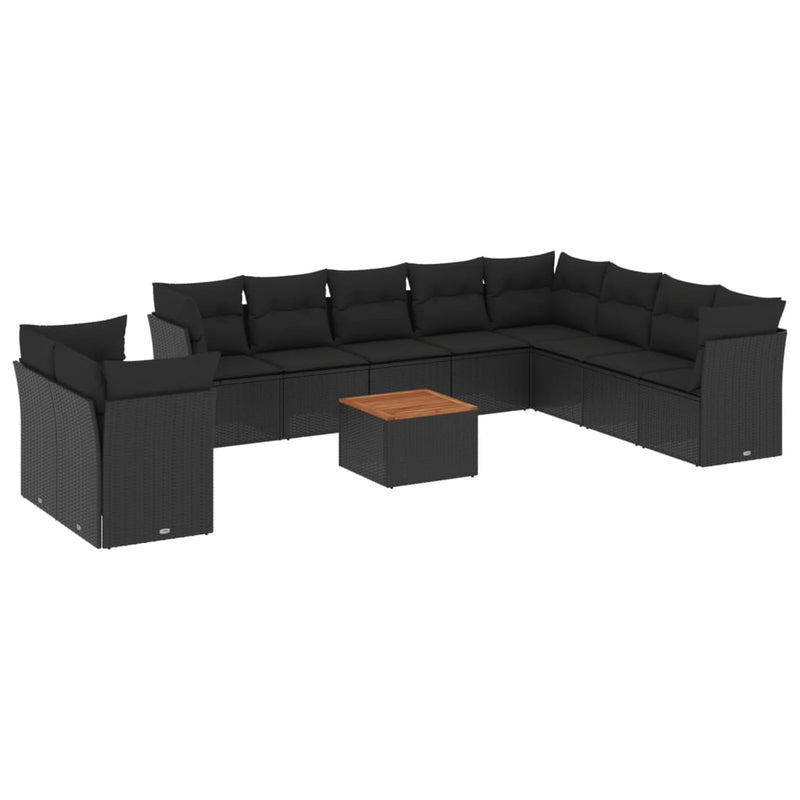 11 Piece Garden Sofa Set with Cushions Black Poly Rattan