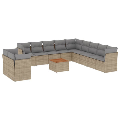 12 Piece Garden Sofa Set with Cushions Beige Poly Rattan