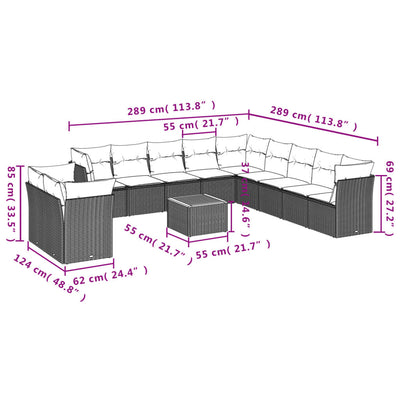 12 Piece Garden Sofa Set with Cushions Beige Poly Rattan