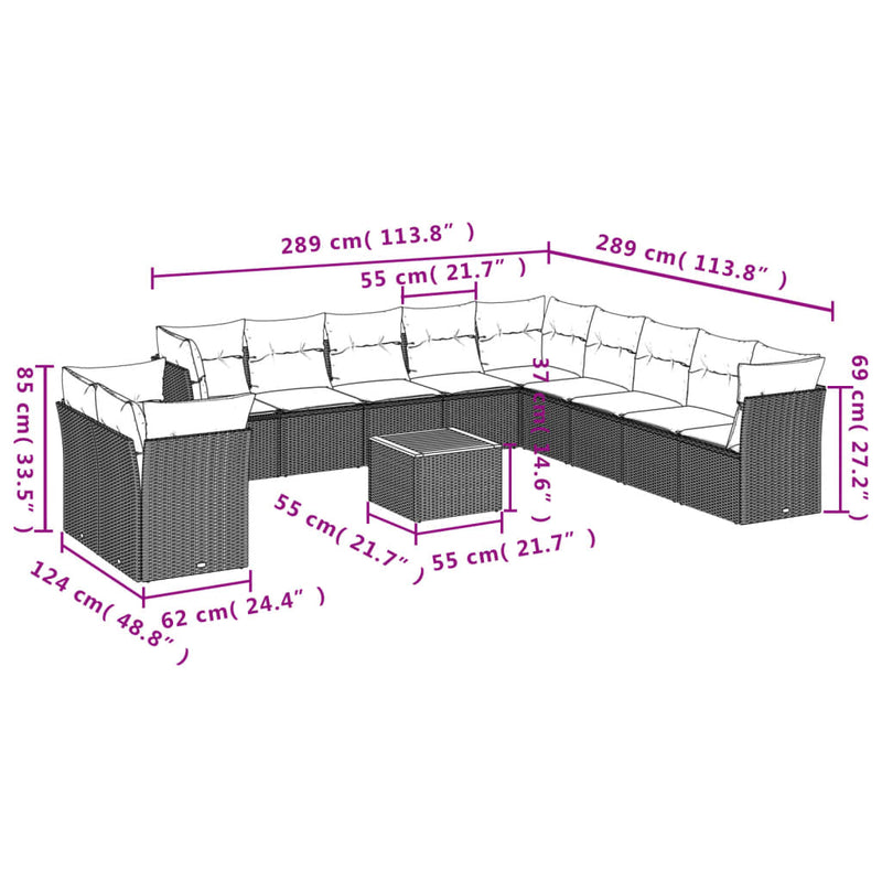 12 Piece Garden Sofa Set with Cushions Beige Poly Rattan