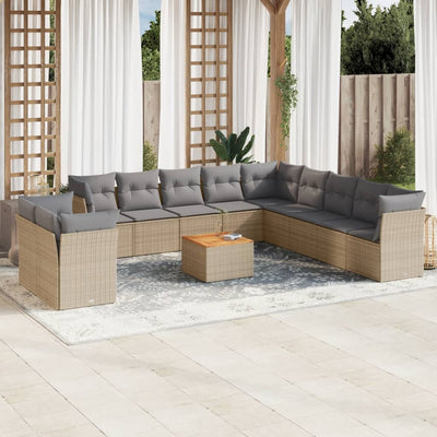 12 Piece Garden Sofa Set with Cushions Beige Poly Rattan