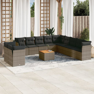 12 Piece Garden Sofa Set with Cushions Grey Poly Rattan