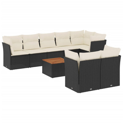 9 Piece Garden Sofa Set with Cushions Black Poly Rattan