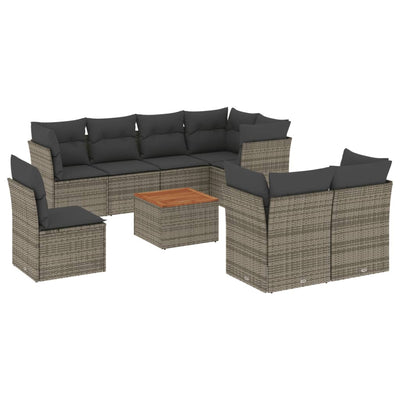 9 Piece Garden Sofa Set with Cushions Grey Poly Rattan