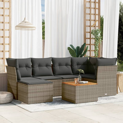 7 Piece Garden Sofa Set with Cushions Grey Poly Rattan