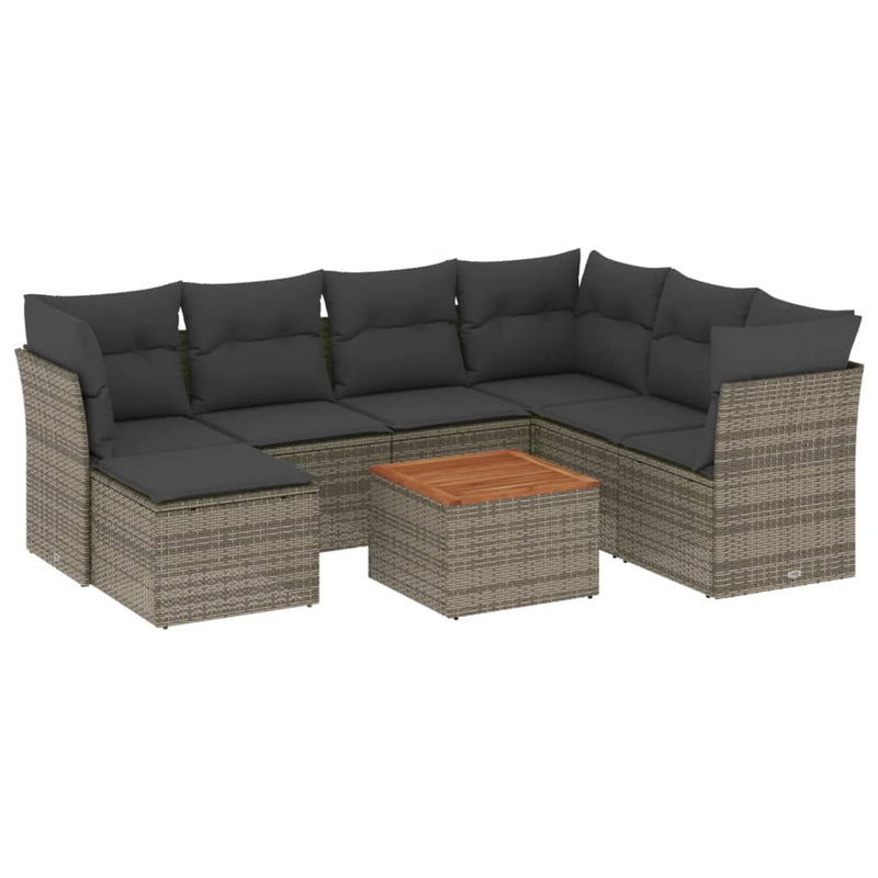 8 Piece Garden Sofa Set with Cushions Grey Poly Rattan