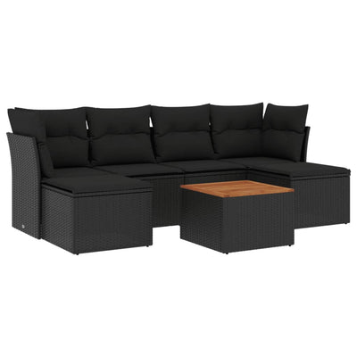 7 Piece Garden Sofa Set with Cushions Black Poly Rattan