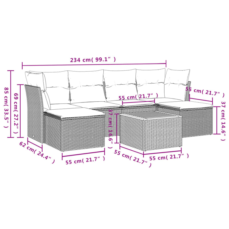 7 Piece Garden Sofa Set with Cushions Black Poly Rattan