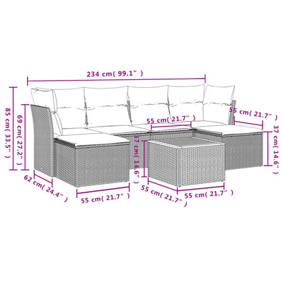 7 Piece Garden Sofa Set with Cushions Grey Poly Rattan