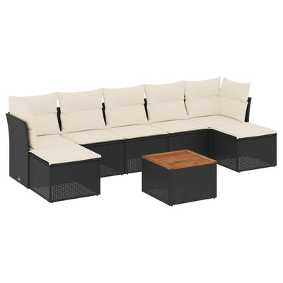 8 Piece Garden Sofa Set with Cushions Black Poly Rattan