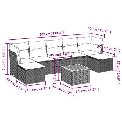 8 Piece Garden Sofa Set with Cushions Grey Poly Rattan