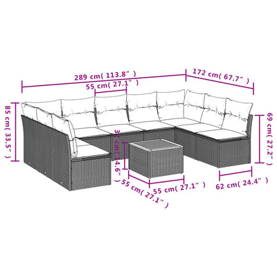 10 Piece Garden Sofa Set with Cushions Beige Poly Rattan