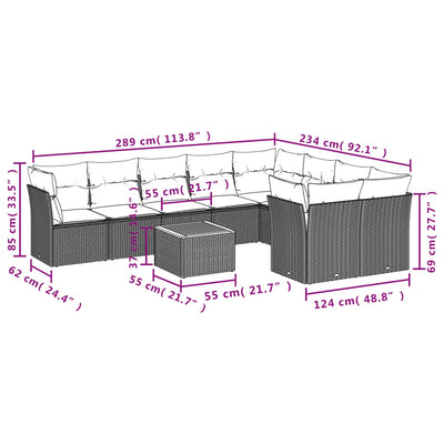 10 Piece Garden Sofa Set with Cushions Beige Poly Rattan