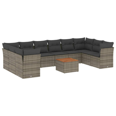 11 Piece Garden Sofa Set with Cushions Grey Poly Rattan