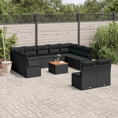 12 Piece Garden Sofa Set with Cushions Black Poly Rattan