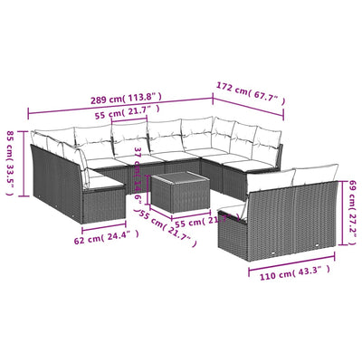 12 Piece Garden Sofa Set with Cushions Grey Poly Rattan