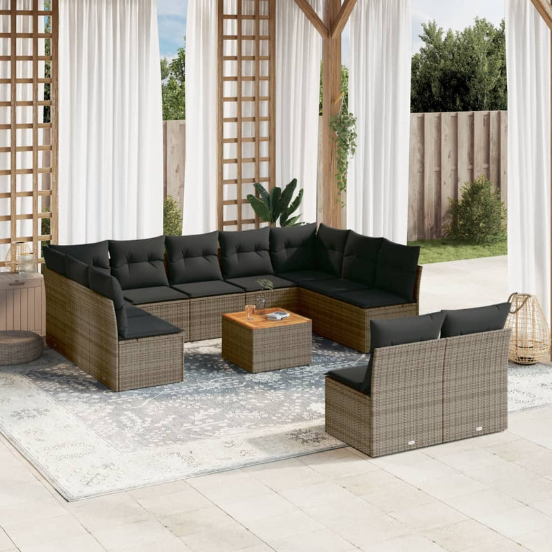 12 Piece Garden Sofa Set with Cushions Grey Poly Rattan