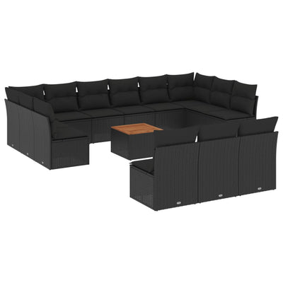 14 Piece Garden Sofa Set with Cushions Black Poly Rattan