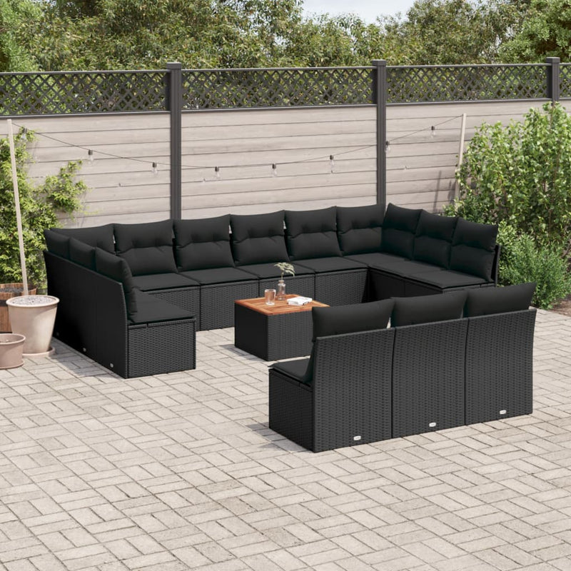 14 Piece Garden Sofa Set with Cushions Black Poly Rattan