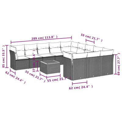 12 Piece Garden Sofa Set with Cushions Grey Poly Rattan