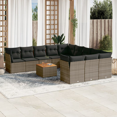 12 Piece Garden Sofa Set with Cushions Grey Poly Rattan