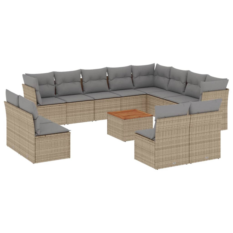 13 Piece Garden Sofa Set with Cushions Beige Poly Rattan