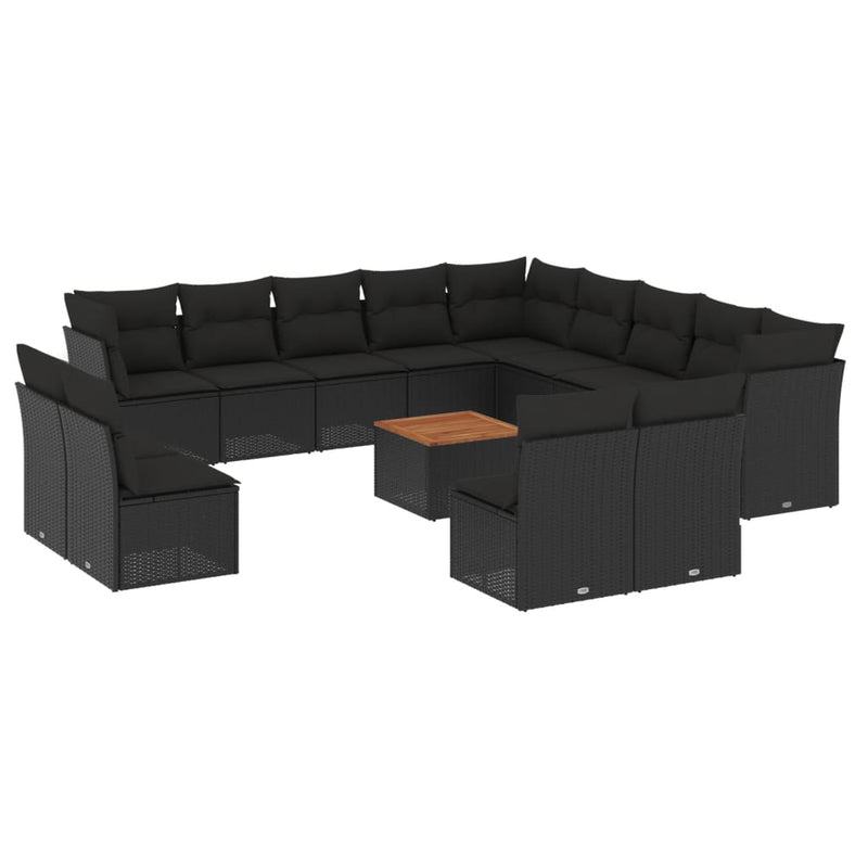 14 Piece Garden Sofa Set with Cushions Black Poly Rattan