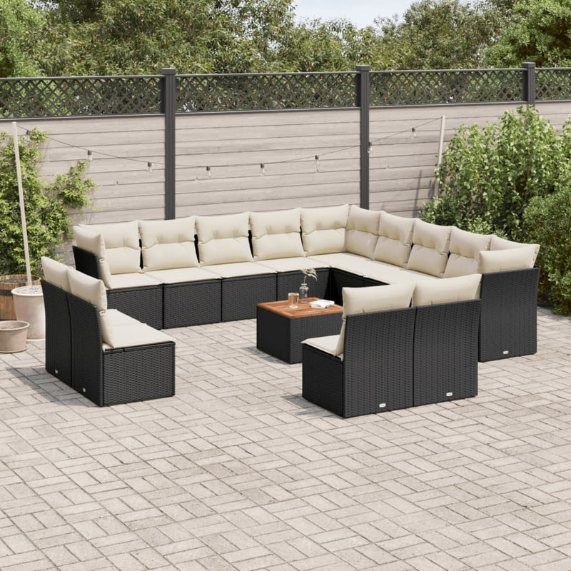 14 Piece Garden Sofa Set with Cushions Black Poly Rattan