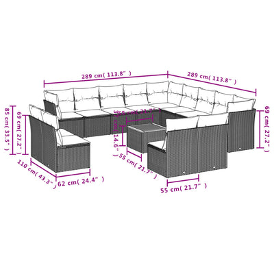 14 Piece Garden Sofa Set with Cushions Grey Poly Rattan