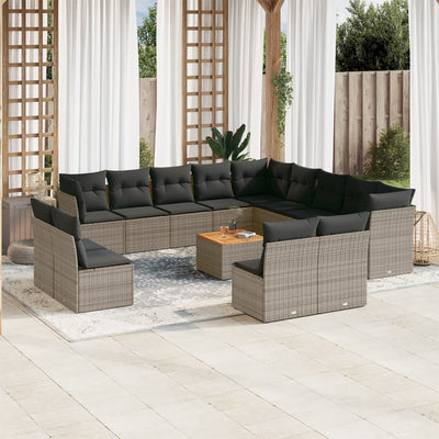 14 Piece Garden Sofa Set with Cushions Grey Poly Rattan