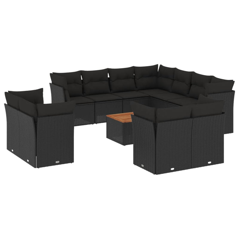 12 Piece Garden Sofa Set with Cushions Black Poly Rattan