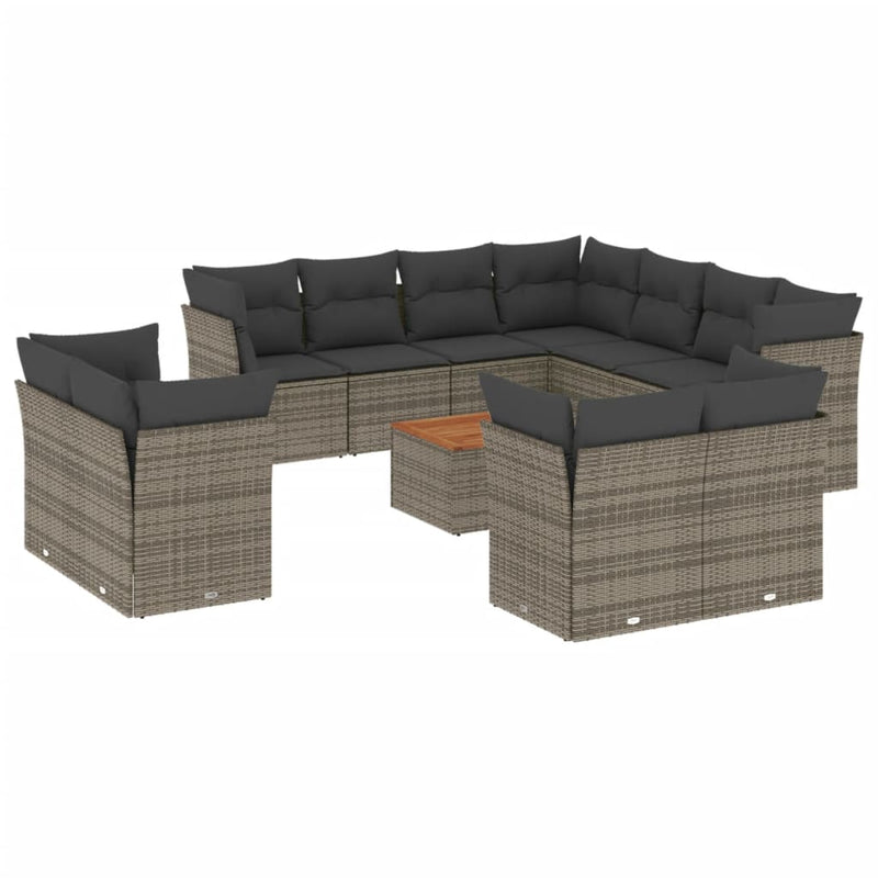 12 Piece Garden Sofa Set with Cushions Grey Poly Rattan