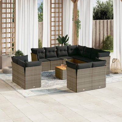 12 Piece Garden Sofa Set with Cushions Grey Poly Rattan