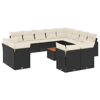 13 Piece Garden Sofa Set with Cushions Black Poly Rattan