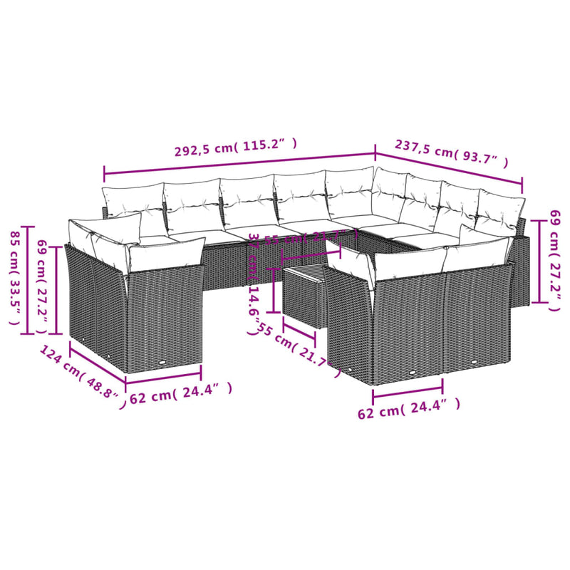 13 Piece Garden Sofa Set with Cushions Beige Poly Rattan