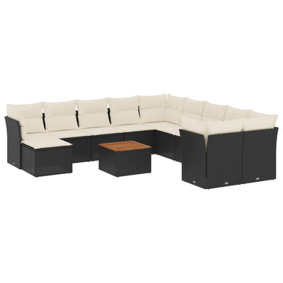 12 Piece Garden Sofa Set with Cushions Black Poly Rattan