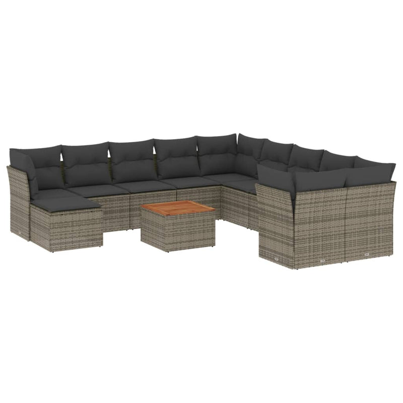 12 Piece Garden Sofa Set with Cushions Grey Poly Rattan