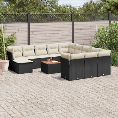 13 Piece Garden Sofa Set with Cushions Black Poly Rattan