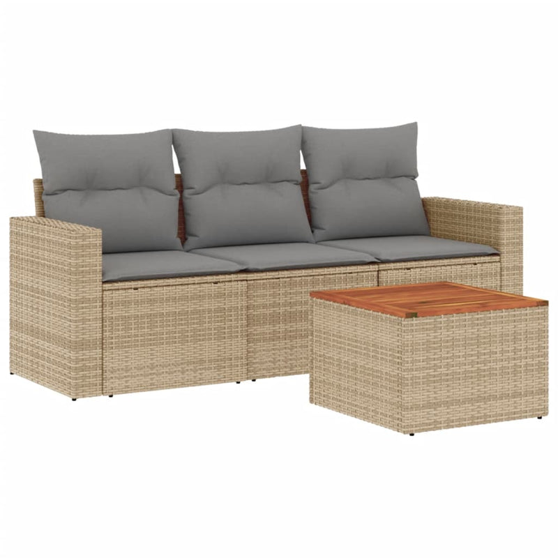 4 Piece Garden Sofa Set with Cushions Beige Poly Rattan