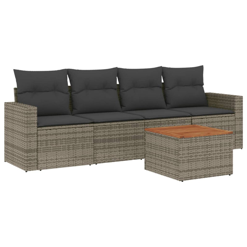 5 Piece Garden Sofa Set with Cushions Grey Poly Rattan