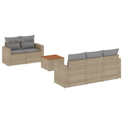 6 Piece Garden Sofa Set with Cushions Beige Poly Rattan