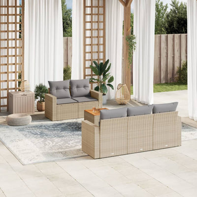 6 Piece Garden Sofa Set with Cushions Beige Poly Rattan