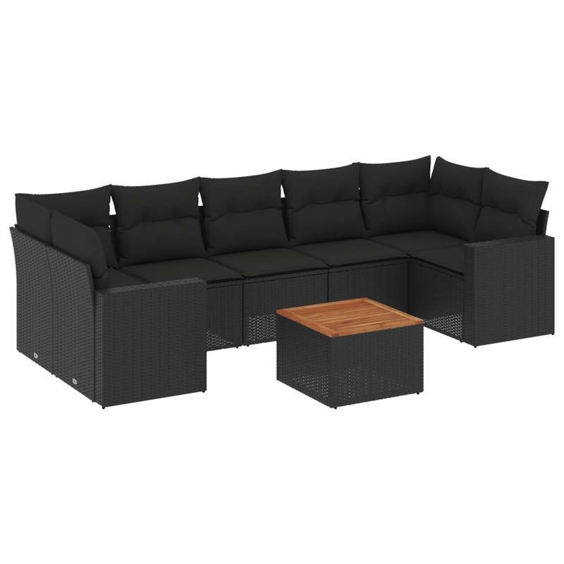 8 Piece Garden Sofa Set with Cushions Black Poly Rattan