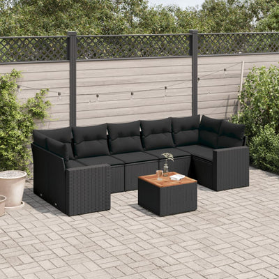 8 Piece Garden Sofa Set with Cushions Black Poly Rattan