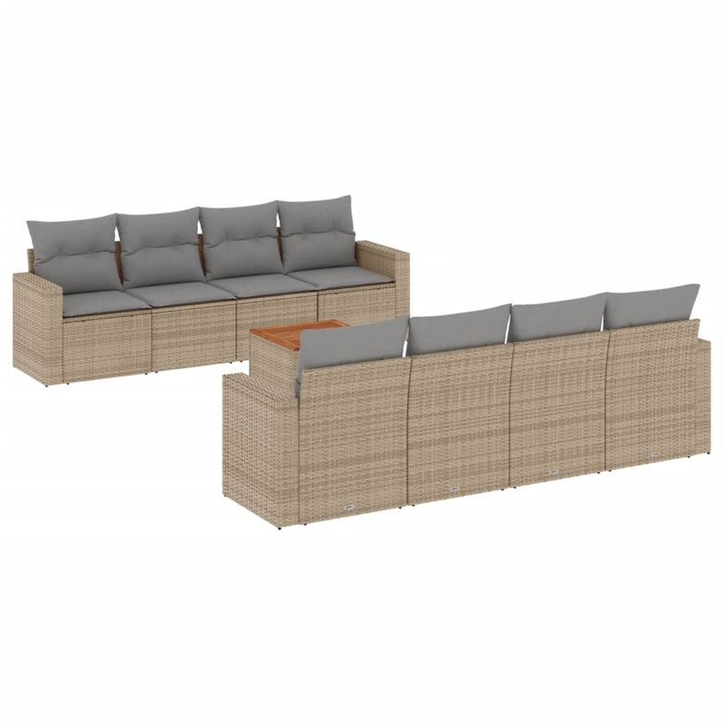 9 Piece Garden Sofa Set with Cushions Beige Poly Rattan