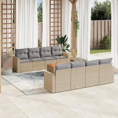 9 Piece Garden Sofa Set with Cushions Beige Poly Rattan